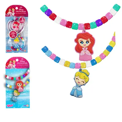 PRINCESA KIT BELEZA / BIJUTERIA INFANTIL COM PULSEIRA + COLAR E 2 PINGENTES