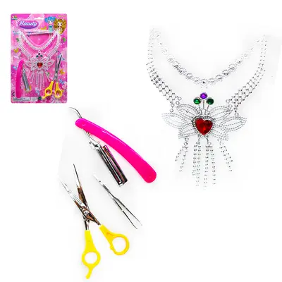 KIT BELEZA INFANTIL COM COLAR + TESOURA + ACESSORIOS BEAUTY 4 PECAS