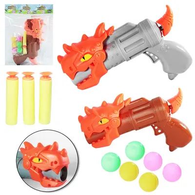 PISTOLA LANCA BOLA / DARDO ESPUMA / VENTOSA COM 3 DARDOS + 6 BOLAS DRAGAO