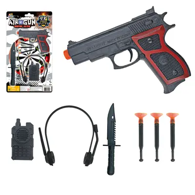 PISTOLA / REVOLVER LANCA DARDO VENTOSA COM 3 DARDOS + FACA + RADIO E FONE AIROGUN SUPER ALVO