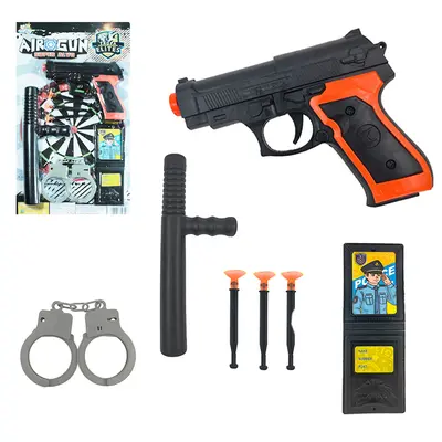 PISTOLA / REVOLVER LANCA DARDO VENTOSA COM 3 DARDOS + CACETETE E ACESSORIOS 7 PECAS AIROGUN SUPER ALVO