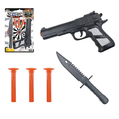 PISTOLA / REVOLVER LANCA DARDO VENTOSA COM 3 DARDOS + FACA AIROGUN SUPER ALVO