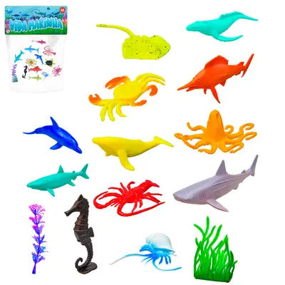 KIT ANIMAL MARINHO DE PVC VIDA MARINHA COM ACESSORIOS 12 PECAS