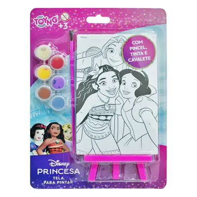 QUADRO COM SUPORTE PARA PINTURA PRINCESAS DISNEY COM TELA + 6 TINTAS E PINCEL
