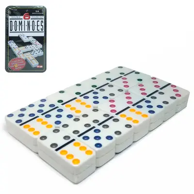 DOMINO TP. OSSO 49X25X9MM COM PONTO COLORIDO DOUBLE SIX NA LATA
