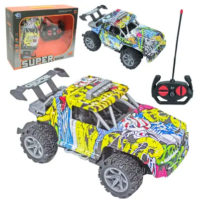 CARRO GRAFITADO COM CONTROLE REMOTO SEM FIO SUPER RACING 7 FUNCOES A PILHA