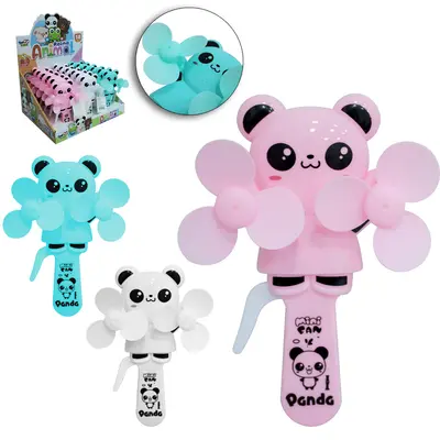 MINI VENTILADOR DUPLO INFANTIL DE MAO A FRICCAO PANDA REINO ANIMAL TOP KIDS DP PLAY