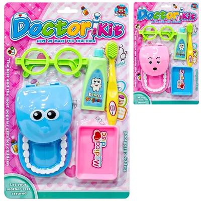 KIT MEDICO INFANTIL DENTISTA COM BOCA + ESCOVA E ACESSORIOS DOCTOR KIT 6 PECAS