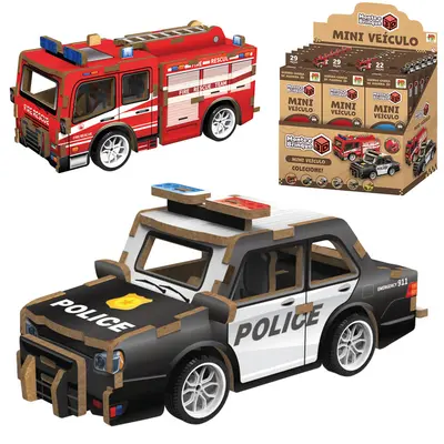 QUEBRA CABECA DE MADEIRA MDF 3D MINI VEICULO CAMINHAO DE BOMBEIRO A FRICCAO PULL BACK 29 PECAS