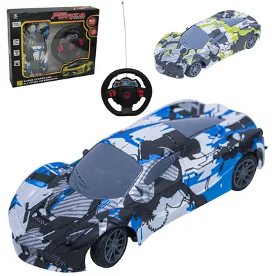 CARRO GRAFITADO COM CONTROLE REMOTO SEM FIO VOLANTE FORZA SUPER 7 FUNCOES A PILHA