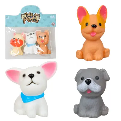 KIT ANIMAL CACHORRO DE VINIL COM SOM VIDA DOS PETS 3 PECAS