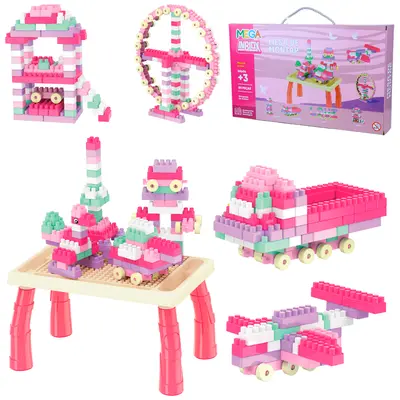BLOCOS / MESA DE MONTAR INBLOX MEGA BLOCKS ROSA COM 80 PECAS