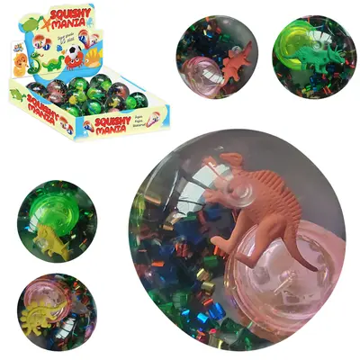 BOLA / BOLINHA PULA PULA COM DINOSSAURO + LUZ SQUISHY MANIA A BATERIA 6,5CM DE Ø DP PLAY