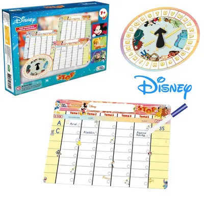 JOGO STOP DISNEY COM ROLETA + CARTELAS + 4 CANETAS E 4 APAGADORES