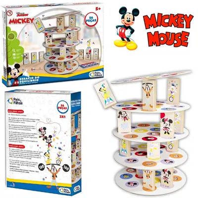 MICKEY JOGO DESAFIO DO EQUILIBRIO DE MADEIRA MDF COM 56 PECAS