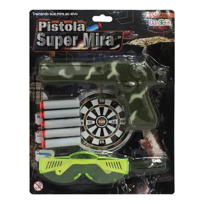 PISTOLA / REVOLVER LANCA DARDO ESPUMA / VENTOSA COM 5 DARDOS + OCULOS E ALVO SUPER MIRA