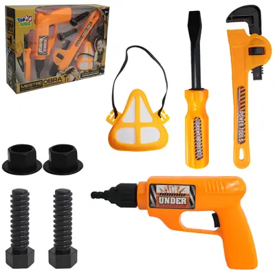 KIT FERRAMENTA INFANTIL COM FURADEIRA + PARAFUSO E ACESSORIOS MESTRE DA OBRA TOP KIDS 8 PECAS
