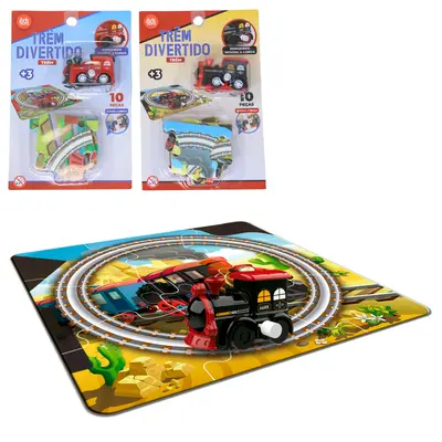 TREM LOCOMOTIVA A CORDA COM TRILHO QUEBRA CABECA 10 PECAS