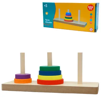 PIRAMIDE TORRE CIRCULAR DIDATICO EDUCATIVO MONTA E DESMONTA DE MADEIRA BRINK JOY 17,5X7X6CM