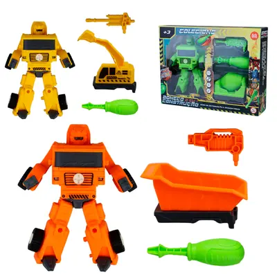BONECO ROBO TRANSFORME VEICULO CONSTRUCAO MONTA E DESMONTA DIDATICO COM ACESSORIOS (3 ROBOS FORMA MEGA ROBO)