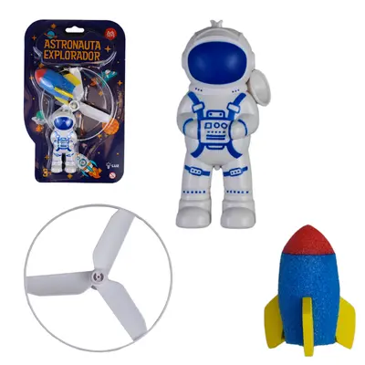 BONECO ASTRONAUTA EXPLORADOR LANCA DISCO FOGUETE COM LUZ A BATERIA