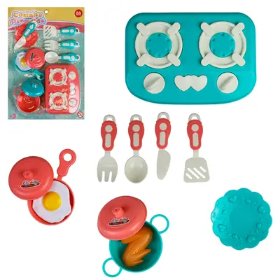 KIT COZINHA INFANTIL COM FOGAO + FRIGIDEIRA E ACESSORIOS COZINHA DIVERTIDA 11 PECAS