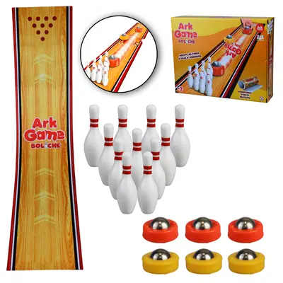 JOGO BOLICHE COM TAPETE PORTATIL 90X20CM + 10 PINOS + 6 ESFERA DE INOX ARK GAME