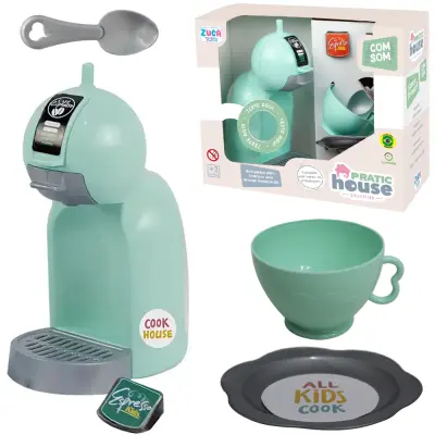 KIT COZINHA INFANTIL COM CAFETEIRA + ACESSORIOS + SOM E LUZ VINTAGE PRATIC HOUSE COLLECTION A BATERIA 6 PECAS