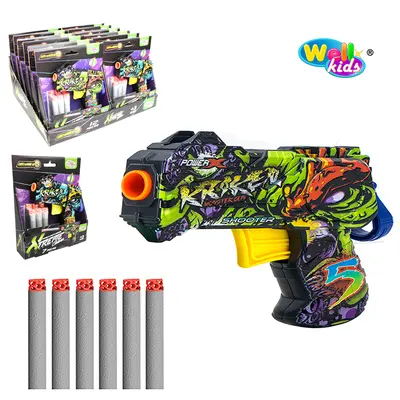 PISTOLA / REVOLVER GRAFITADO LANCA DARDO ESPUMA COM 6 DARDOS ULTRA MIRA XTREME COLORS DP PLAY WELLKIDS