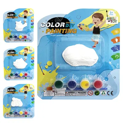 VEICULO DE GESSO PARA PINTURA COM 4 TINTAS + PINCEL GRAFFITI ANIMAL DIY PAINTING