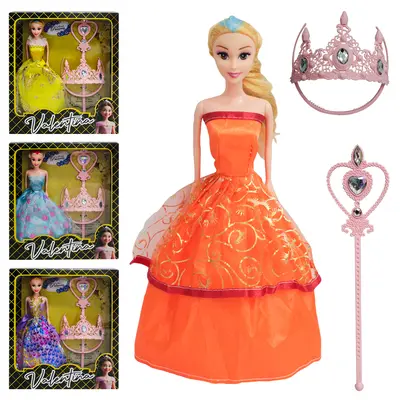 BONECA VALENTINA COM VESTIDO + TIARA E VARINHA MAGICA / CETRO