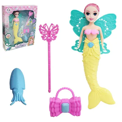 BONECA FADA / SEREIA ENCANTADA COM VARINHA MAGICA / CETRO + BOLSA E CAVALO MARINHO