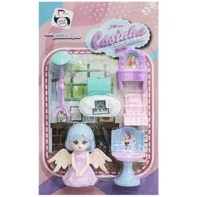 KIT MOVEIS INFANTIL COM BONECA FADA + ACESSORIOS CASINHA DOS SONHOS 7 PECAS