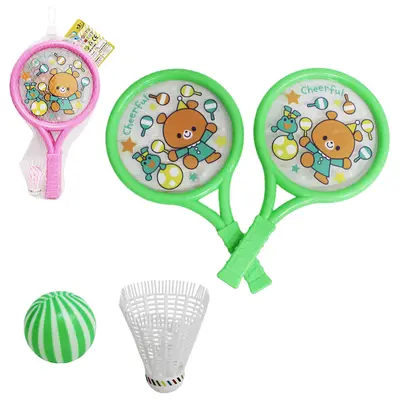 RAQUETE DE PLASTICO COM 2 PECAS + BOLINHA E PETECA NA REDE