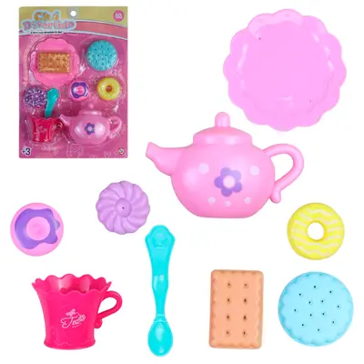 KIT COZINHA INFANTIL CHAZINHO COM BULE + COLHER E ACESSORIOS CHA DIVERTIDO 9 PECAS