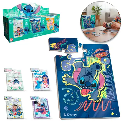 MINI QUEBRA CABECA DE MADEIRA MDF LILO E STITCH CLASSICS COM 10 PECAS 12X8CM DP PLAY