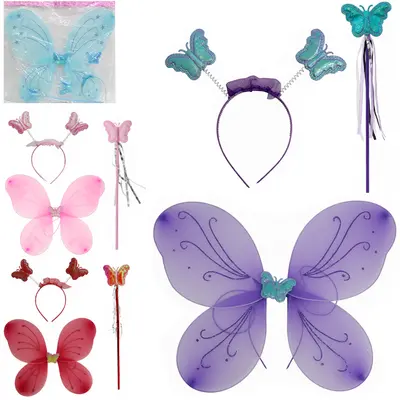 KIT FANTASIA INFANTIL BORBOLETA COM ASAS + TIARA + VARINHA 48X38CM