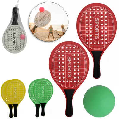 KIT FRESCOBOL COM 2 RAQUETES DE MADEIRA MDF + BOLINHA 36,5CM