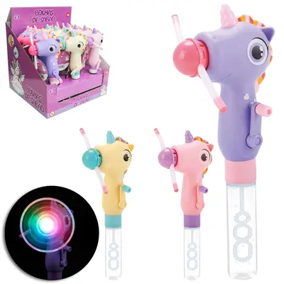 LANCA BOLHA DE SABAO NO TUBO PONEY / UNICORNIO COM LUZ A MANIVELA 22,5CM DP PLAY