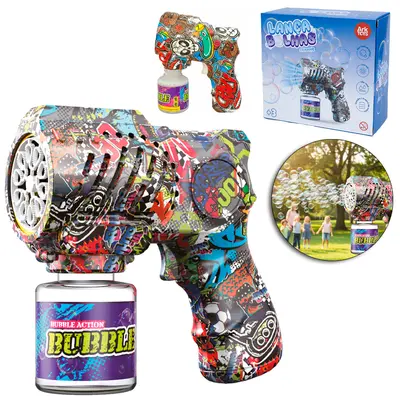 LANCA BOLHA DE SABAO PISTOLA GRAFITADO COM LUZ A PILHA