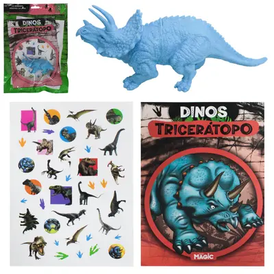 LIVRO DINOS TRICERATOPO COM DINOSSAURO + ADESIVOS 17,5X14CM