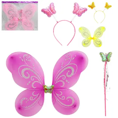 KIT FANTASIA INFANTIL BORBOLETA COM ASAS + TIARA + VARINHA 49X39CM