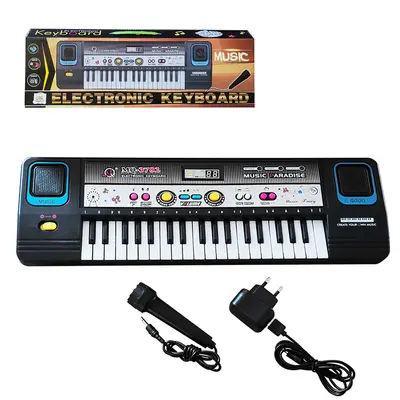 TECLADO / PIANO MUSICAL INFANTIL COM MICROFONE PRETO USB / A PILHA
