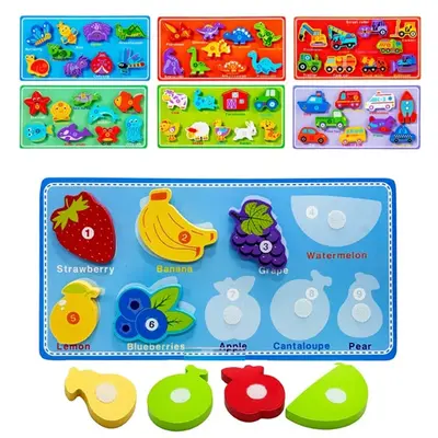 TABULEIRO DIDATICO EDUCATIVO QUEBRA CABECA COM VELCRO DE MADEIRA 10 PECAS 30X15CM