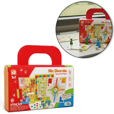 JOGOS PARA VIAGEM MIX DIVERSAO 4 EM 1 QUEBRA CABECA / TABULEIRO / LUDO NA MALETA 43 PECAS