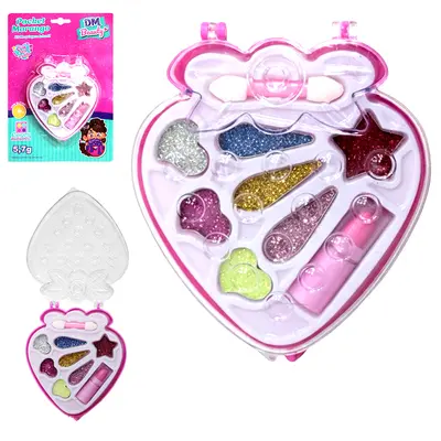 ESTOJO DE MAQUIAGEM C/SOMBRA GLITTER + BATOM E PINCEL POCKET MORANGO DM BEAUTY