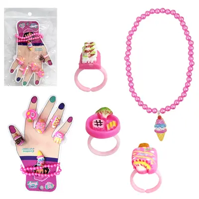 KIT BELEZA / BIJUTERIA INFANTIL COM PULSEIRA + 5 ANEIS DM BEAUTY