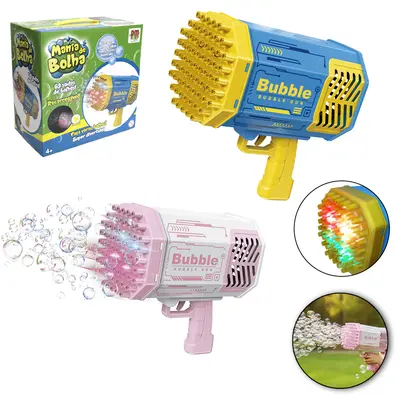 LANCA BOLHA DE SABAO PISTOLA MANIA DE BOLHA COM 69 FUROS + LUZ A BATERIA RECARREGAVEL
