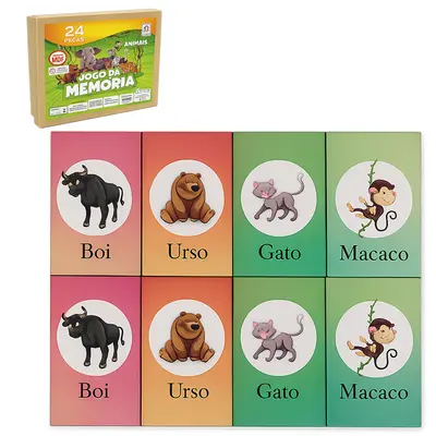 JOGO DA MEMORIA DE MADEIRA MDF ANIMAIS COM 24 PECAS NO ESTOJO
