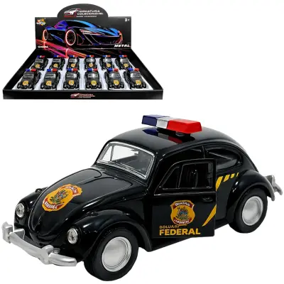 CARRO DE METAL FUSCA POLICIA A FRICCAO PULL BACK MINIATURA COLECIONAVEL DP PLAY